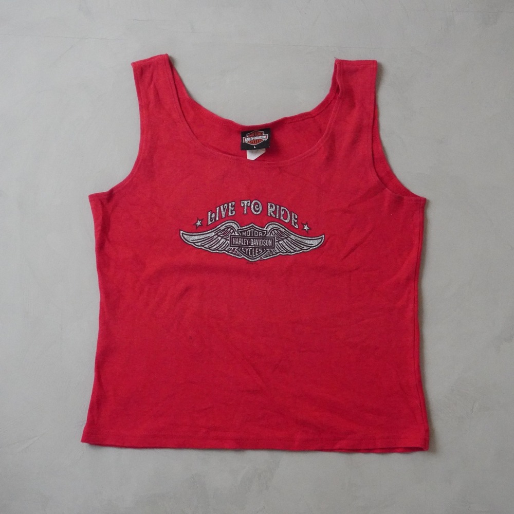 Vintage Harley Davidson Tank Top Large Womens Red Live To Ride Texas 90s Y2K